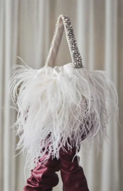 Piper Bucket Bag in Ivory with Feather Embellishment