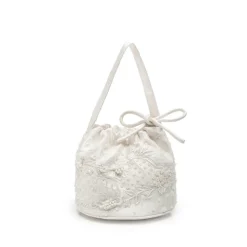 Piper Bucket Bag in Ivory with 3D Lace Embellishment
