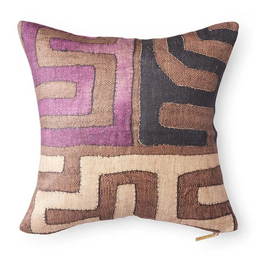 Plum Patchwork Kuba Cloth Pillow