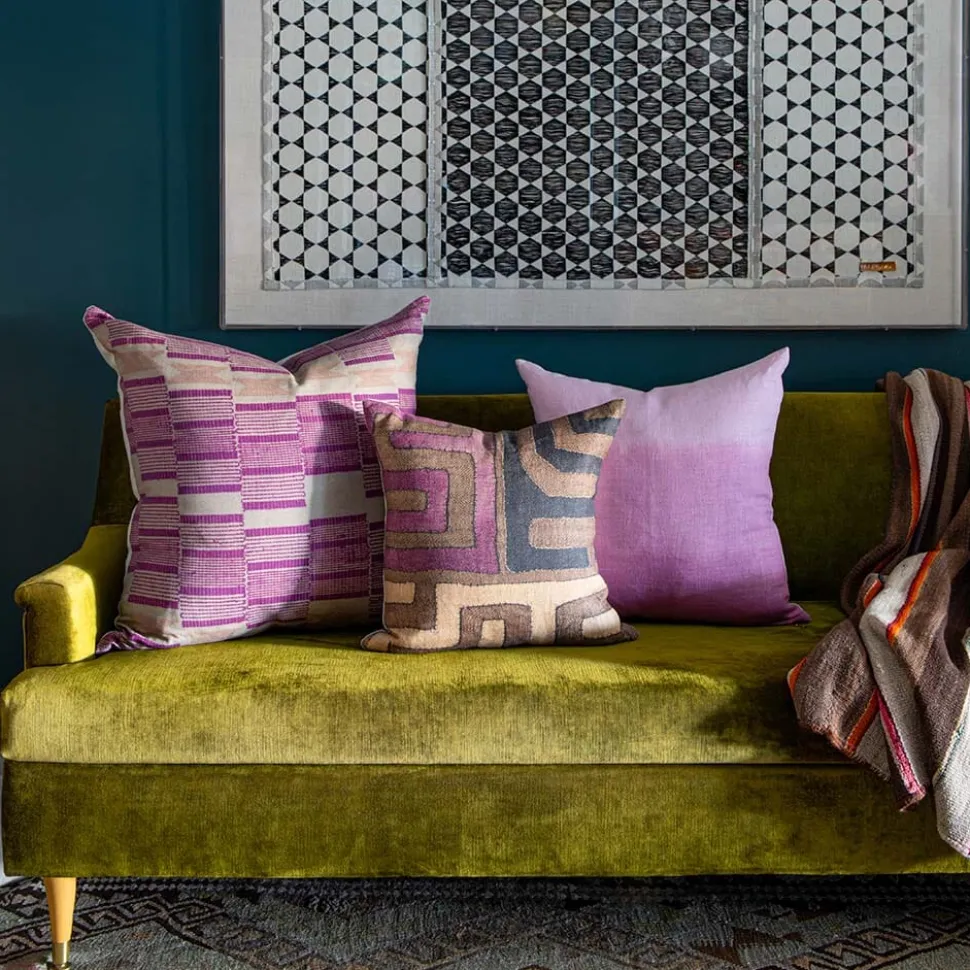 Plum Patchwork Kuba Cloth Pillow