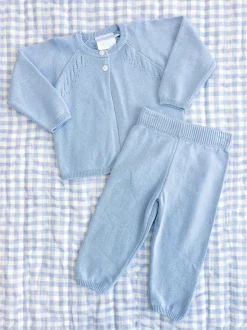 Pointelle Knit Set in Light Blue