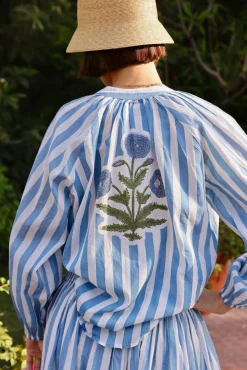 Porto Popover Top in Blue Stripe