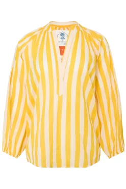 Porto Popover Top in Yellow Stripe