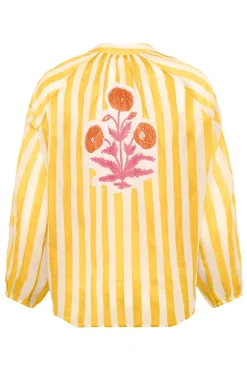 Porto Popover Top in Yellow Stripe