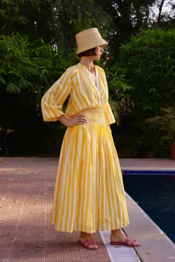 Porto Popover Top in Yellow Stripe