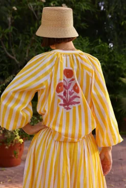Porto Popover Top in Yellow Stripe