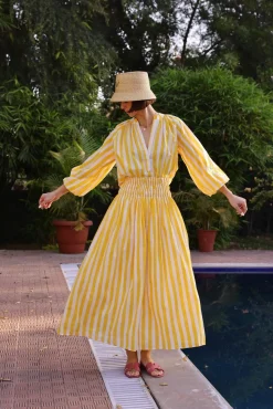 Porto Popover Top in Yellow Stripe