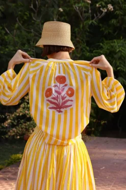 Porto Popover Top in Yellow Stripe