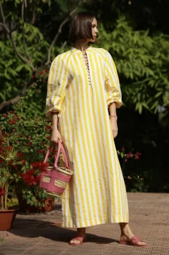 Positano Striped Caftan in Yellow Stripes