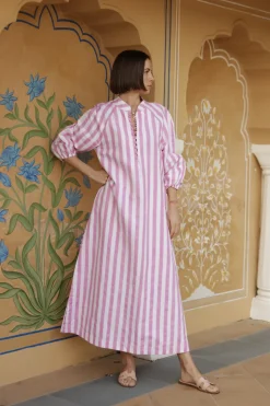 Positano Striped Caftan in Pink Stripes