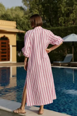 Positano Striped Caftan in Pink Stripes