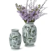 Primrose Lotus Green & White Chinoiserie Vases, Set of 2