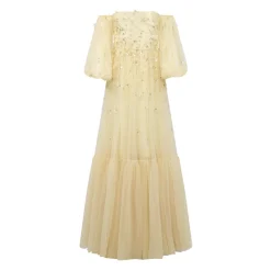 Priyanka Gown in Gold Tulle with Sporadic Sequins