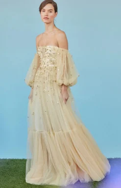 Priyanka Gown in Gold Tulle with Sporadic Sequins