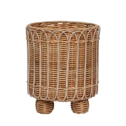 Provence Rattan 8" Round Planter in Whitewash