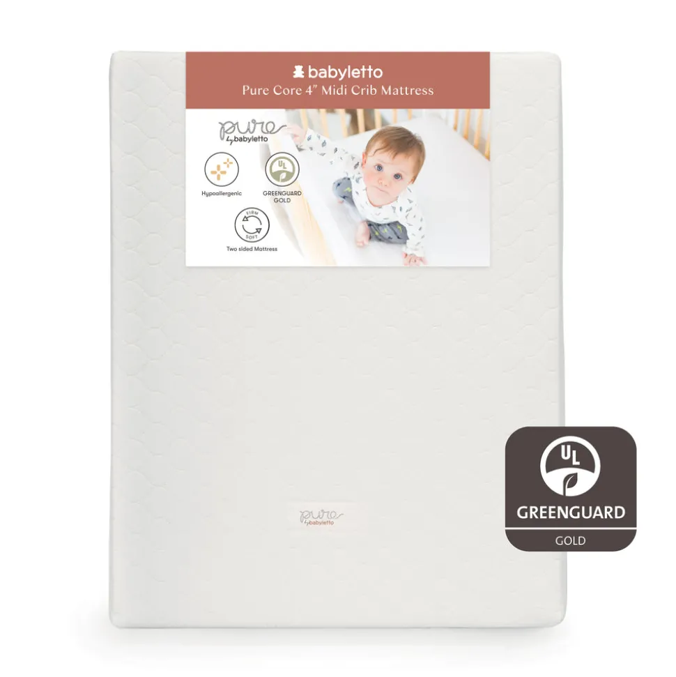Pure Core Midi Crib Mattress w/ Hybrid Quilted Waterproof Cover (Lightweight) in White