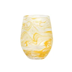 Puro Marbled Stemless Wine Glass in Yellow