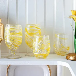 Puro Marbled Stemless Wine Glass in Yellow