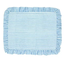Quilted Ruffle Placemats in Blue Stripe, Set of 4