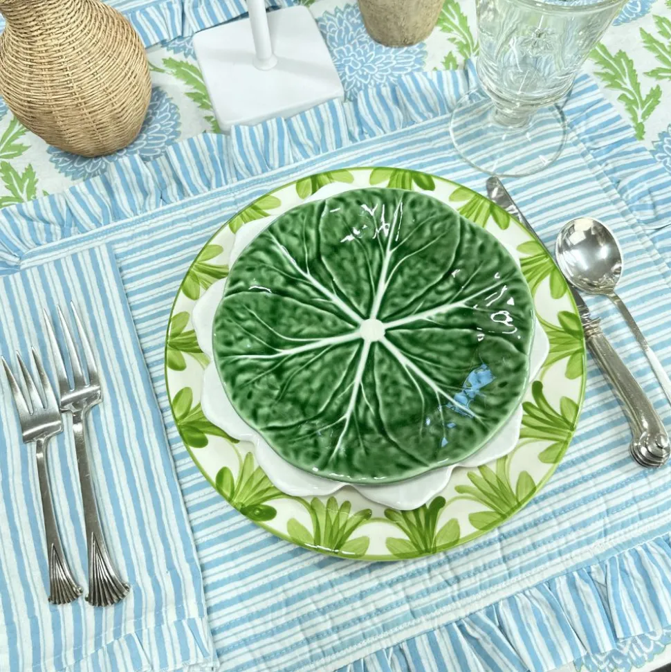Quilted Ruffle Placemats in Blue Stripe, Set of 4
