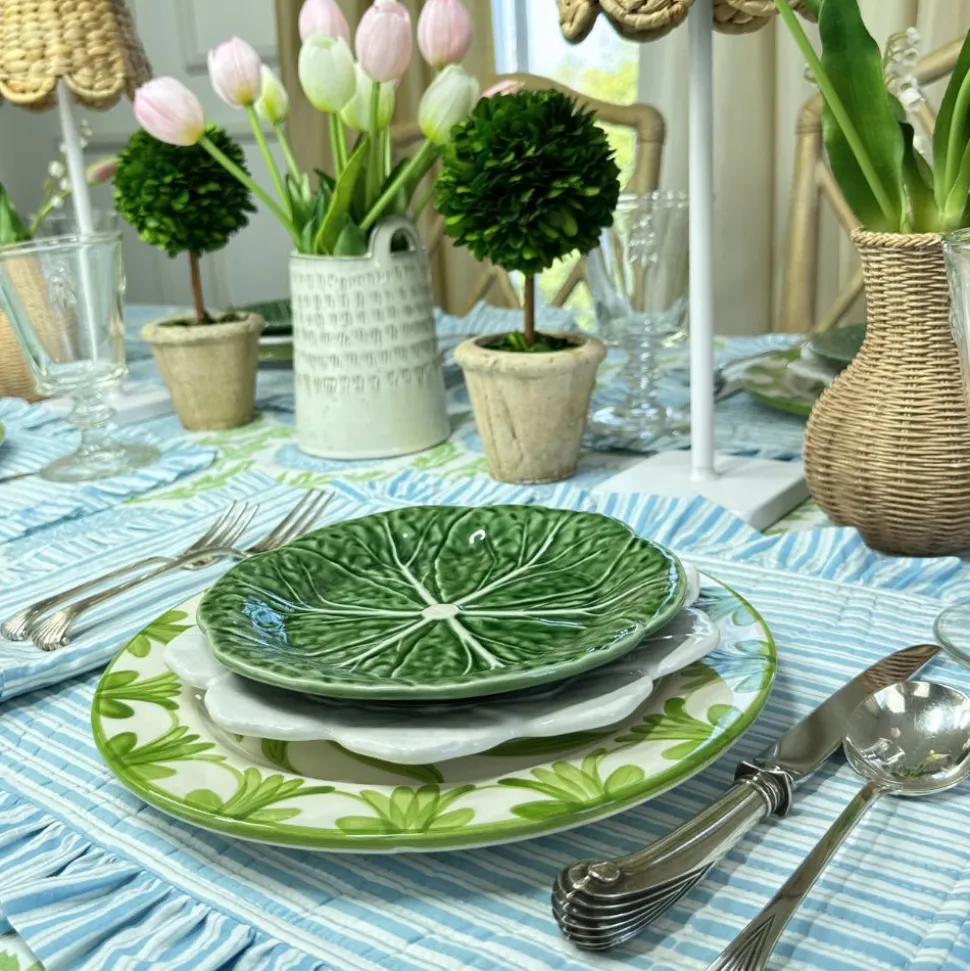 Quilted Ruffle Placemats in Blue Stripe, Set of 4