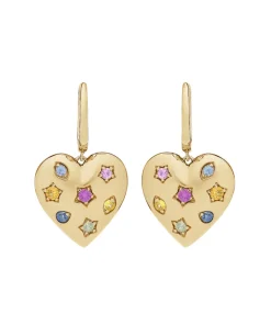 Rainbow Sapphire Kaleidoscope Heart Hoop Earrings
