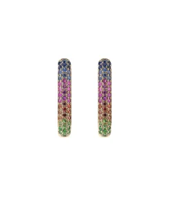 Rainbow Sapphire Oval Hoop Earrings