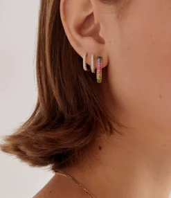 Rainbow Sapphire Oval Hoop Earrings