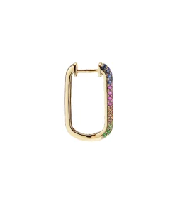 Rainbow Sapphire Oval Hoop Earrings