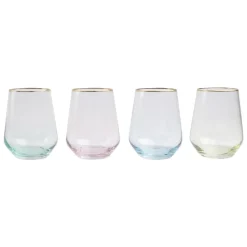 Rainbow Stemless Wine Glasses, Set of 4