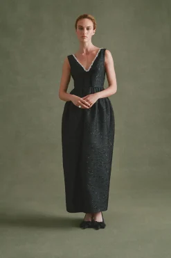 Rainey Dress in Black Floral Brocade