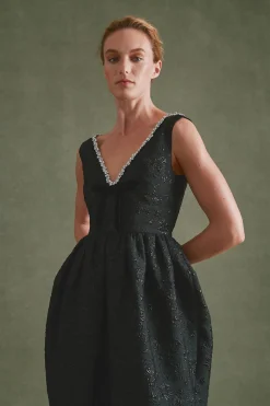 Rainey Dress in Black Floral Brocade