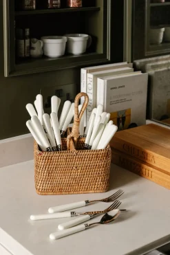 Rattan Cutlery and Condiment Carrier in Natural