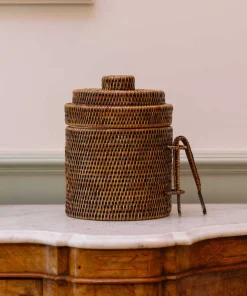 Rattan Ice Bucket with Tongs