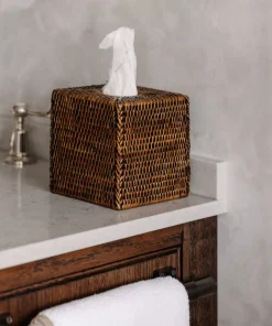 Rattan Square Tissue Box Cover in Brown