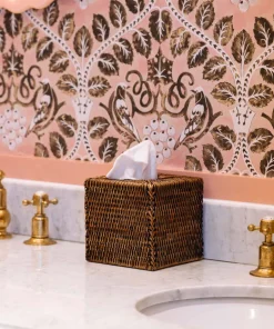 Rattan Square Tissue Box Cover in Brown