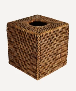Rattan Square Tissue Box Cover in Brown