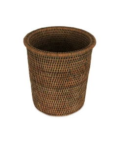 Rattan Waste Paper Bin in Dark Brown