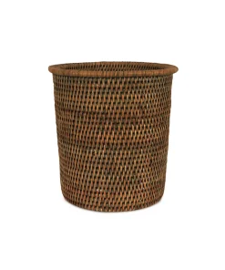 Rattan Waste Paper Bin in Dark Brown