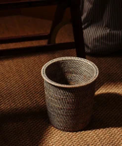 Rattan Waste Paper Bin in Taupe