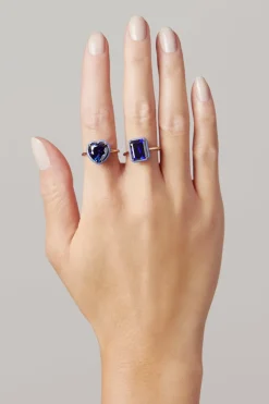 Rectangular Blue Sapphire Cocktail Ring