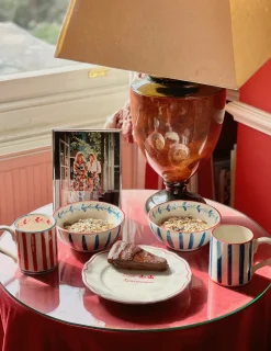 Red and Blue Ceramic Mug, Set of 6