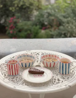 Red and Blue Ceramic Mug, Set of 6