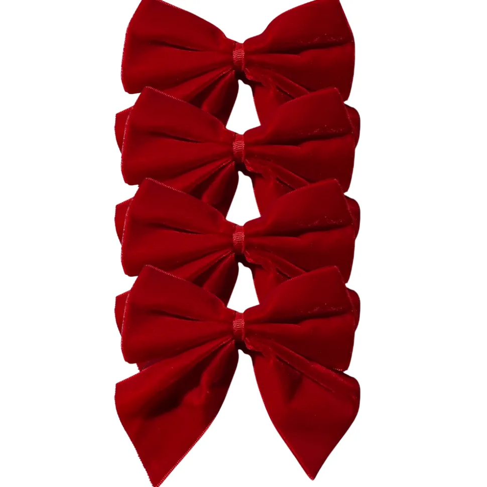 Red Bow Velvet Napkin Ties, Set of 4