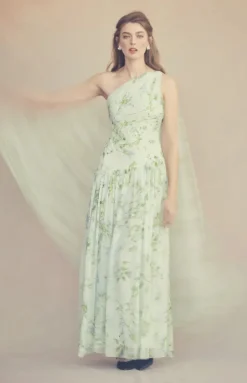 Remy Dress in Celadon Bloom Silk Chiffon