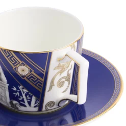 Renaissance Mix Teacup Saucer in Gold & Red, in Set of 2