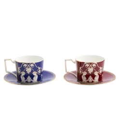 Renaissance Mix Teacup Saucer in Gold & Red, in Set of 2