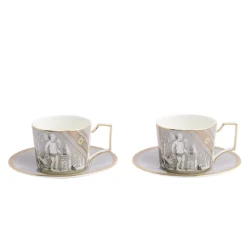 Renaissance Teacup Saucer in Grey, Set of 2