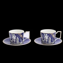 Reniassance Teacup Saucer in Gold, Set of 2