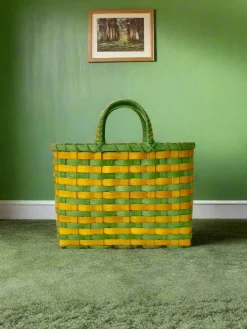 Retro-Travel Tote in Chartreuse & Golden Yellow